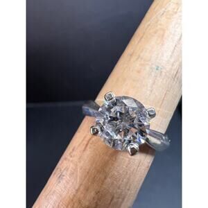 Vintage CZ solitaire sterling silver ring size 7